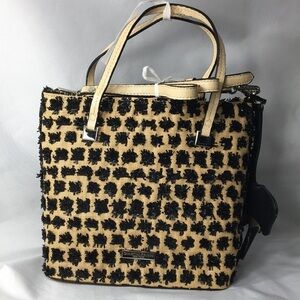Christian Siriano Sabrina Woven Raffia Bag Tan and Black NEW with Tags